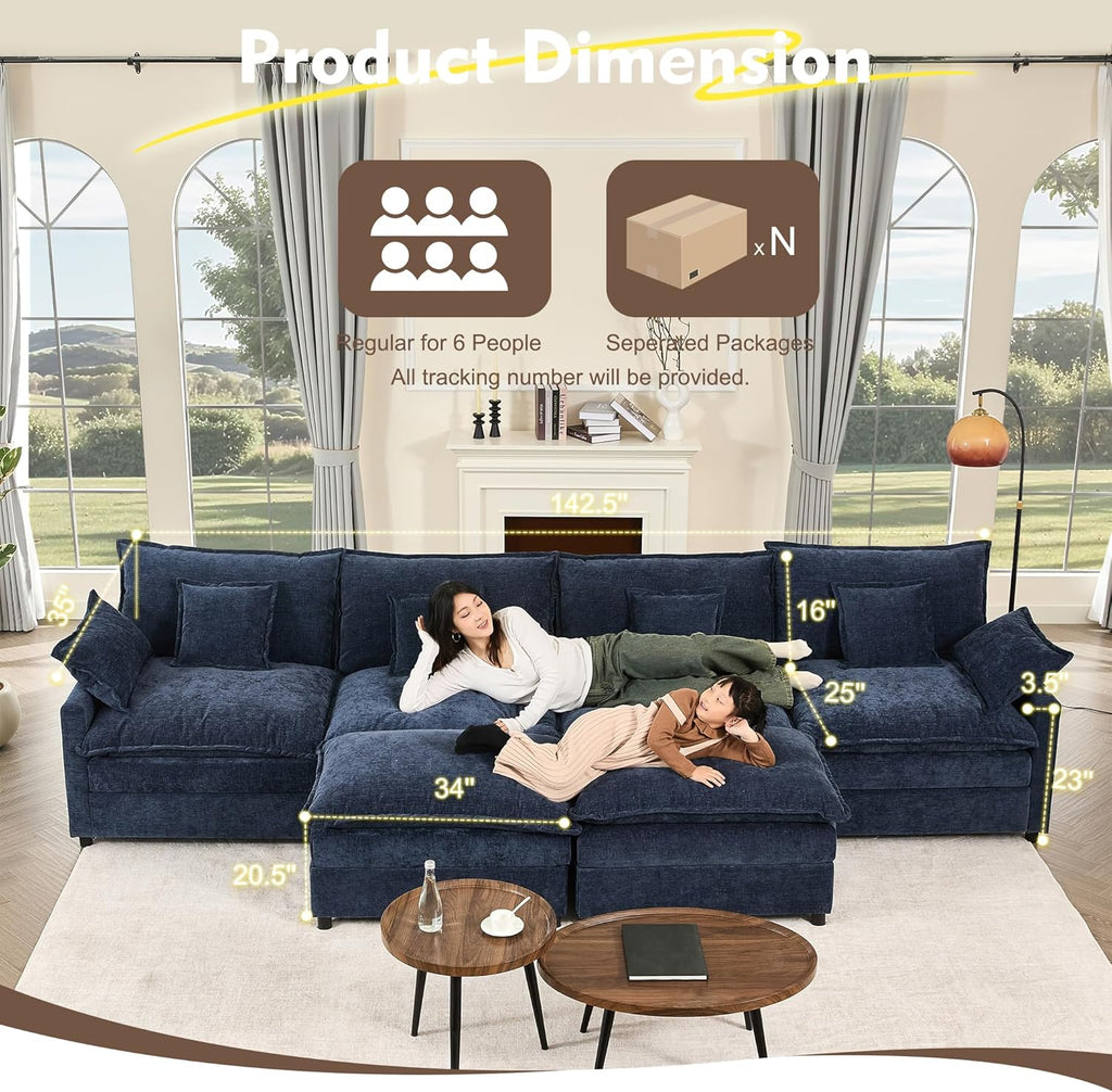 108 Inch U Shape Sofa Sectional Sofa Comfortable Cloud Sofa with Removable Footstool