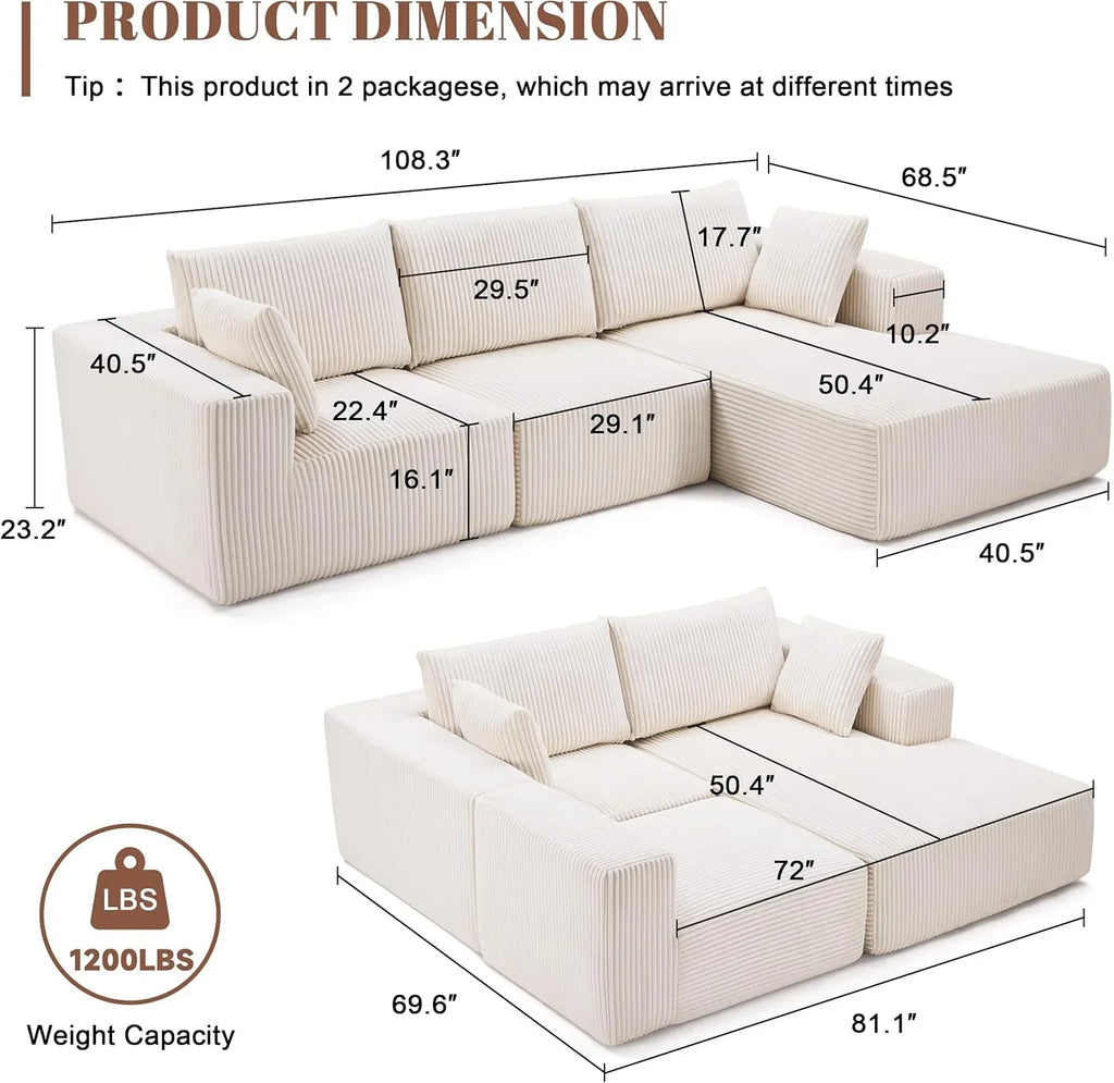 108 inch sectional sofa cloud sectional sofa with deep seat modern sectional L shaped sofa