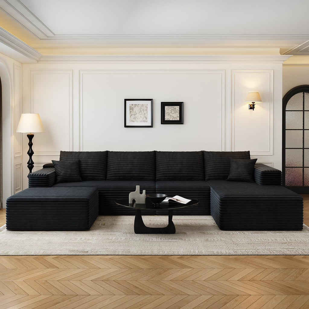 107.5" Cloud Modular Sectional Sofa Couch with L-Shape Chaise,Modern Minimalist Upholstered Couches for Living Room Bedroom,Deep Seat Corner Couch，No Assembly Required (Black,Left Facing Chaise)