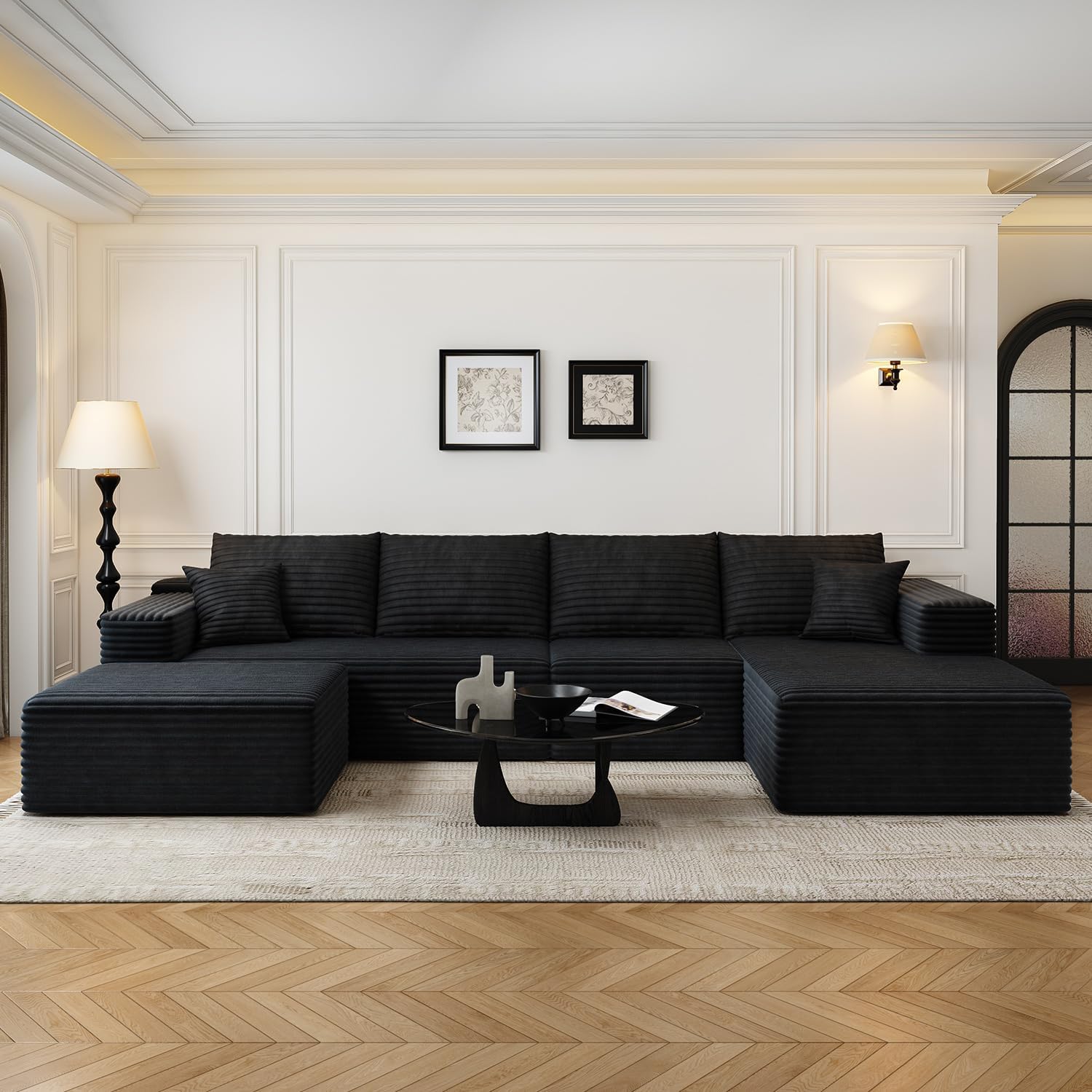 107.5" Cloud Modular Sectional Sofa Couch with L-Shape Chaise,Modern Minimalist Upholstered Couches for Living Room Bedroom,Deep Seat Corner Couch，No Assembly Required (Black,Left Facing Chaise)
