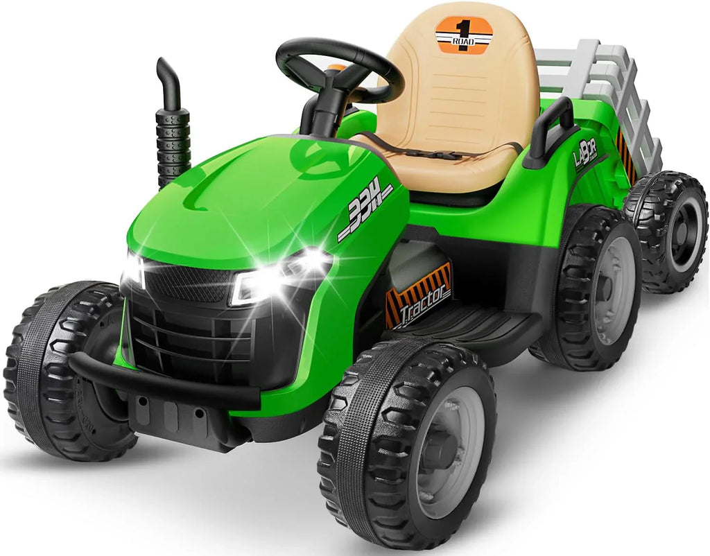24V Ride On Tractor Tiltable Detachable Trailer 2x65W Motors EVA Tires Remote Control