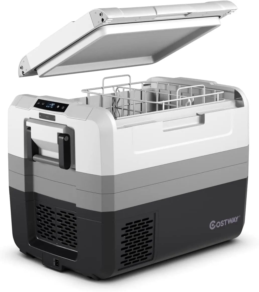Portable Car Refrigerator, -14.8 to 50 , 58-Quart Compressor Travel Fridge with Two-way Open Door, Operating Panel, Groove Design, Compact RV Freezer and Cooler for Outdoor and Home Use