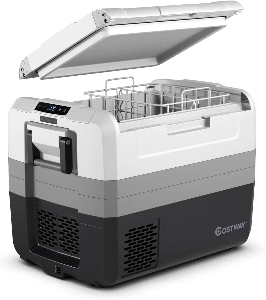 Portable Car Refrigerator, -14.8 to 50 , 58-Quart Compressor Travel Fridge with Two-way Open Door, Operating Panel, Groove Design, Compact RV Freezer and Cooler for Outdoor and Home Use