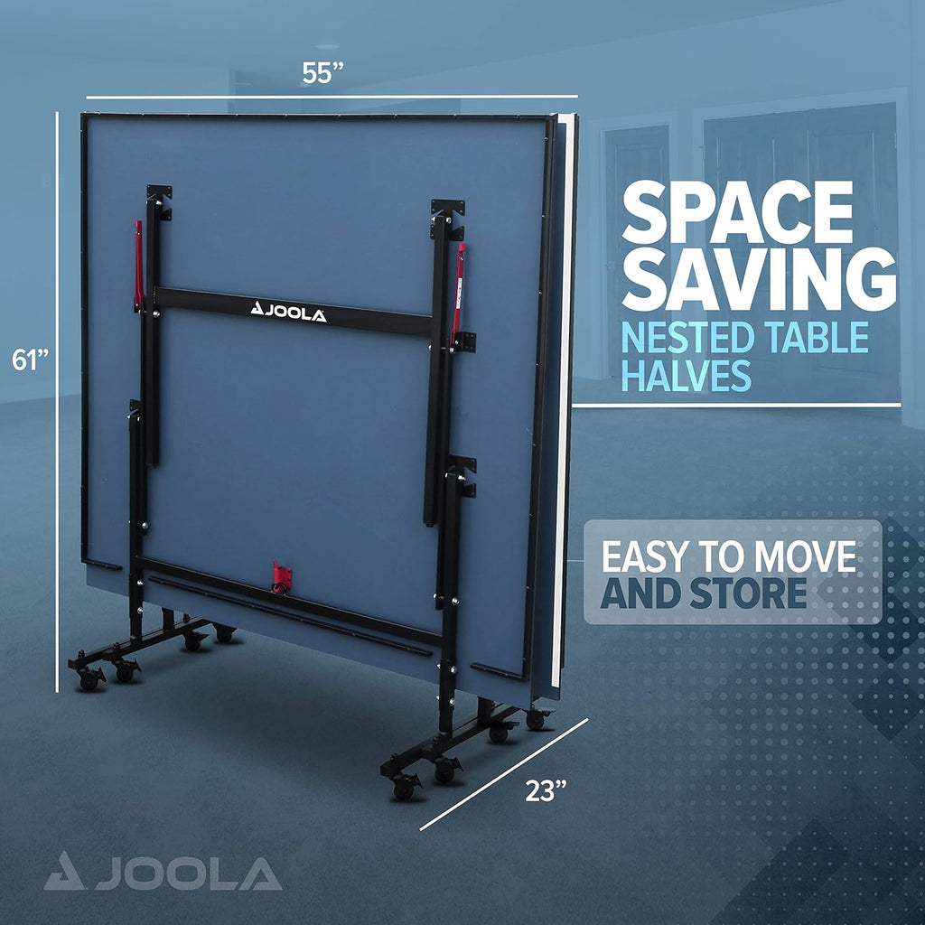JOOLA Inside Professional MDF Indoor Ping Pong Table with Quick Clamp Table Tennis Net and Post Set - 10 Minute Easy Assembly - Tournament Quality - Foldable with Single Player Playback Mode