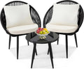 3 Piece Bistro Set Woven Rope Chair with Cushions All Weather Patio Conversation Set Side Table