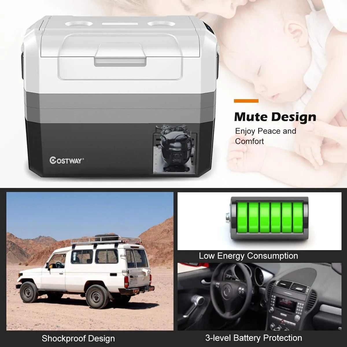 Portable Car Refrigerator, -14.8 to 50 , 58-Quart Compressor Travel Fridge with Two-way Open Door, Operating Panel, Groove Design, Compact RV Freezer and Cooler for Outdoor and Home Use