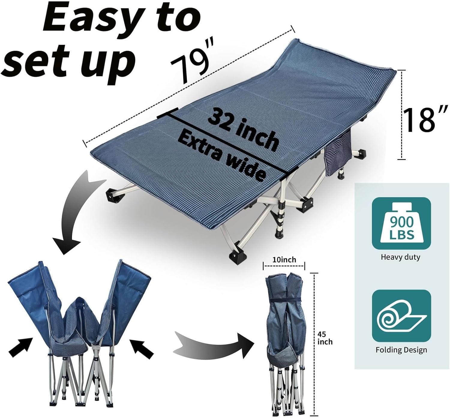 2-pack camping cots with mattresses, comfortable sleeping beds, adult camping cots, 2-person folding beds, heavy-duty sleeping beds