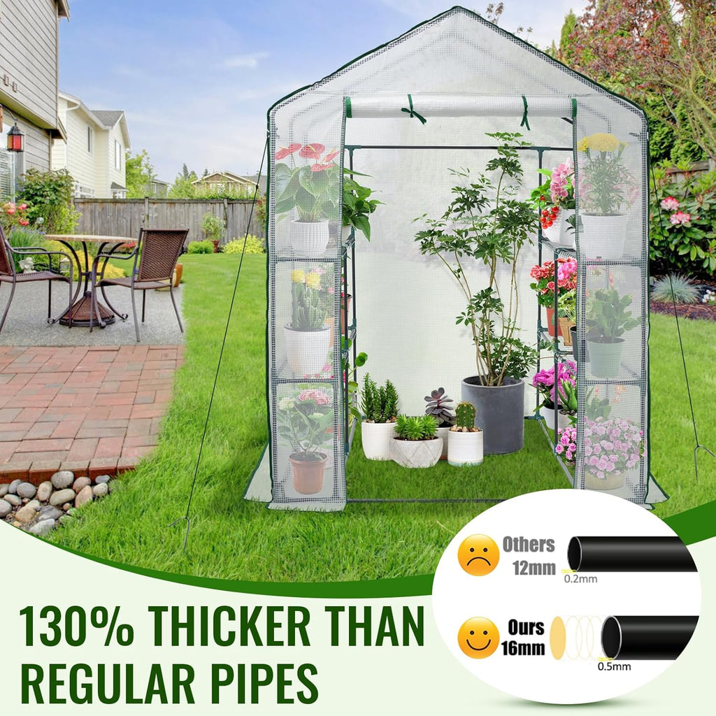Greenhouse, 57 x 85 x 76'' Greenhouses for Outdoors, Portable Greenhouse Kit with Mesh Side Windows, PE Cover, 8 Shelves, Heavy Duty Walk in Green House for Backyard Garden Indoor Outside