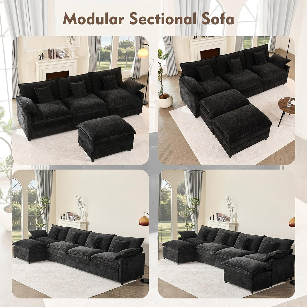 108 Inch U Shape Sofa Sectional Sofa Comfortable Cloud Sofa with Removable Footstool