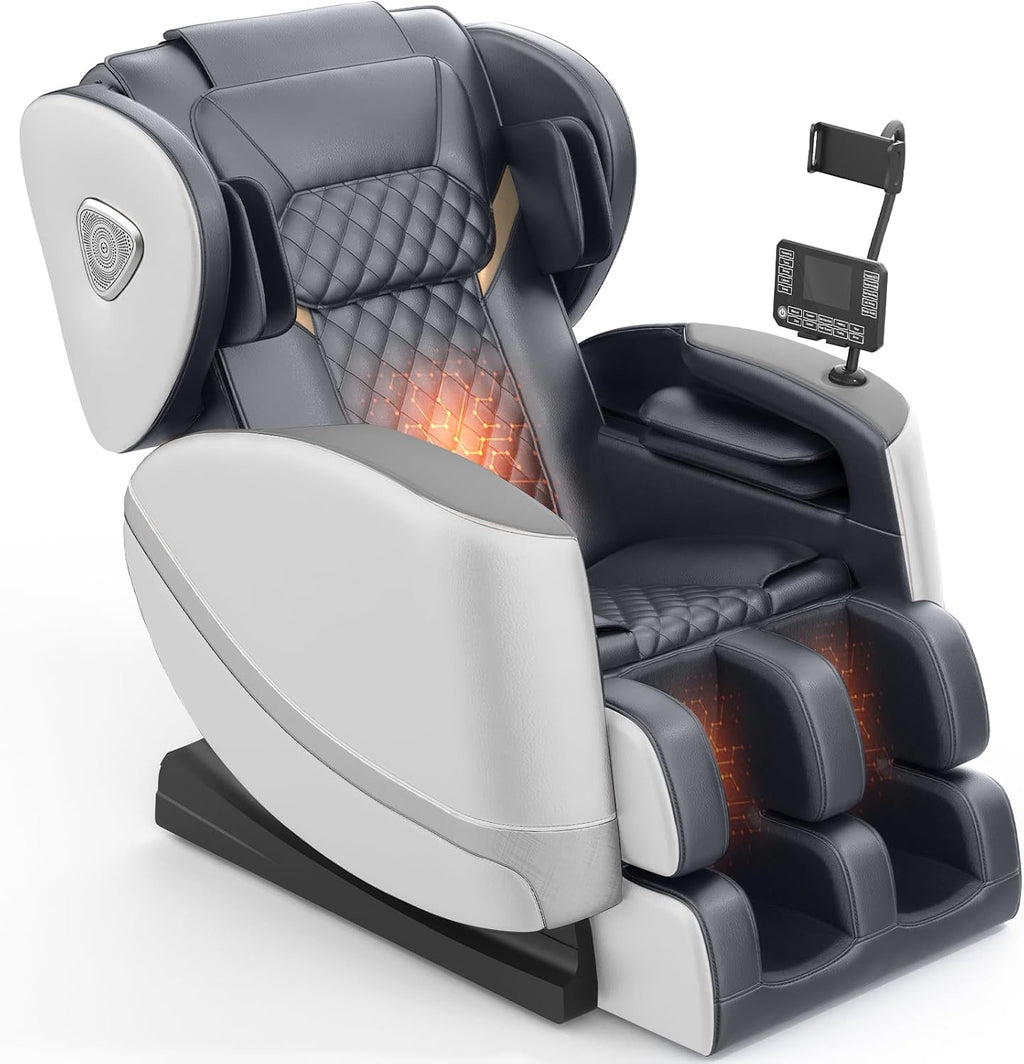 2025 Massage Chair Full Body, Zero Gravity Massage Chair with 10 Fix Rollers, Heating, Foot Massage, Auto Modes, Bluetooth Speaker, Touch Screen Controller (Black & Brown)