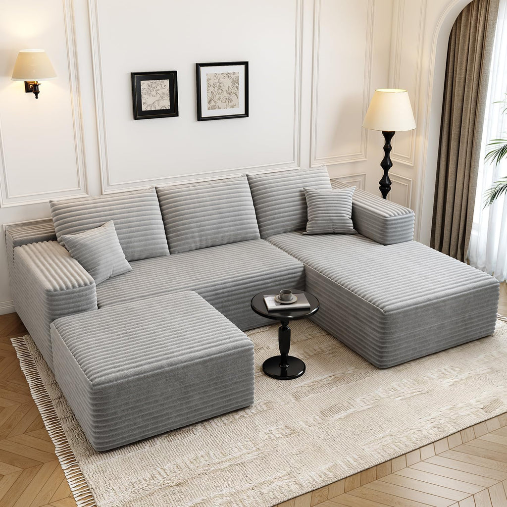 107.5" Cloud Modular Sectional Sofa Couch with L-Shape Chaise,Modern Minimalist Upholstered Couches for Living Room Bedroom,Deep Seat Corner Couch，No Assembly Required (Black,Left Facing Chaise)