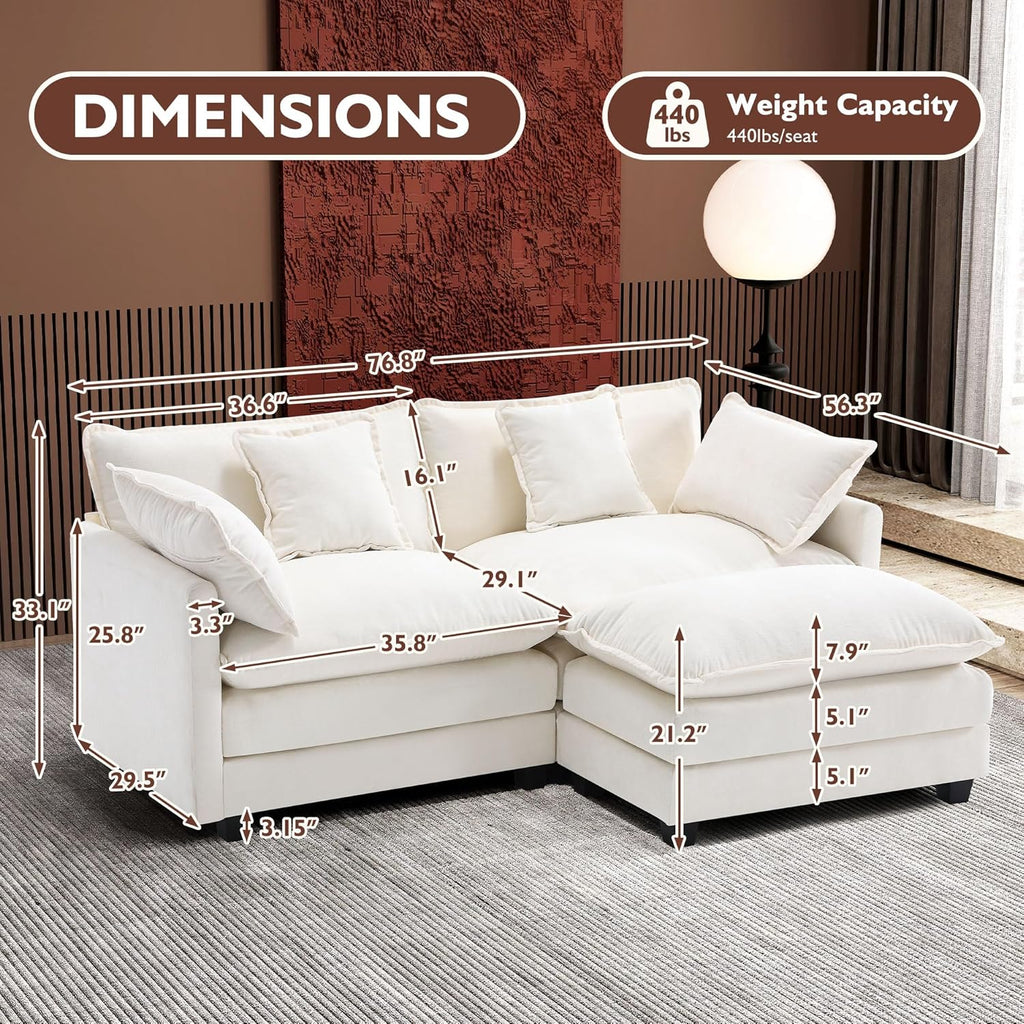 111.4 Inch L-Shaped Modern Sofa Modular Cloud Sofa Ottoman 4-Seater Chenille Deep Seat Sofa