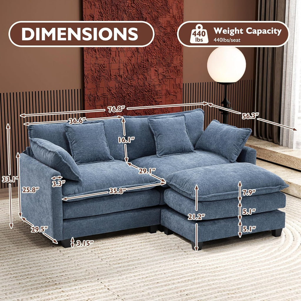 111.4 Inch L-Shaped Modern Sofa Modular Cloud Sofa Ottoman 4-Seater Chenille Deep Seat Sofa