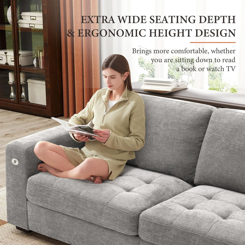 111.4 Inch L-Shaped Modern Sofa Modular Cloud Sofa Ottoman 4-Seater Chenille Deep Seat Sofa