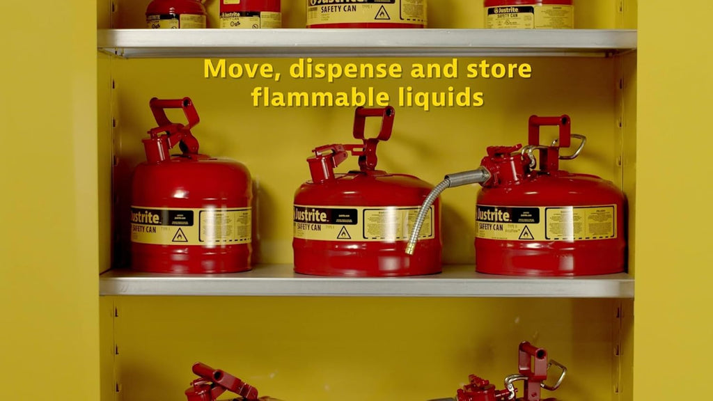 Justrite 5-Gallon Type II Red Safety Gas Can OSHA-Approved Steel Fuel Container with Flame Arrester, Self-Closing Lid & 1" Flexible Spout (7250130)