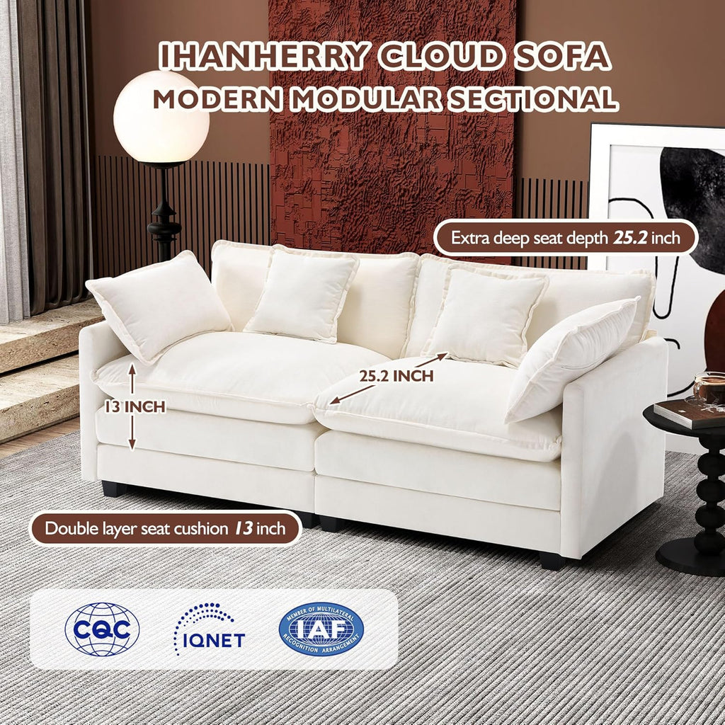 111.4 Inch L-Shaped Modern Sofa Modular Cloud Sofa Ottoman 4-Seater Chenille Deep Seat Sofa