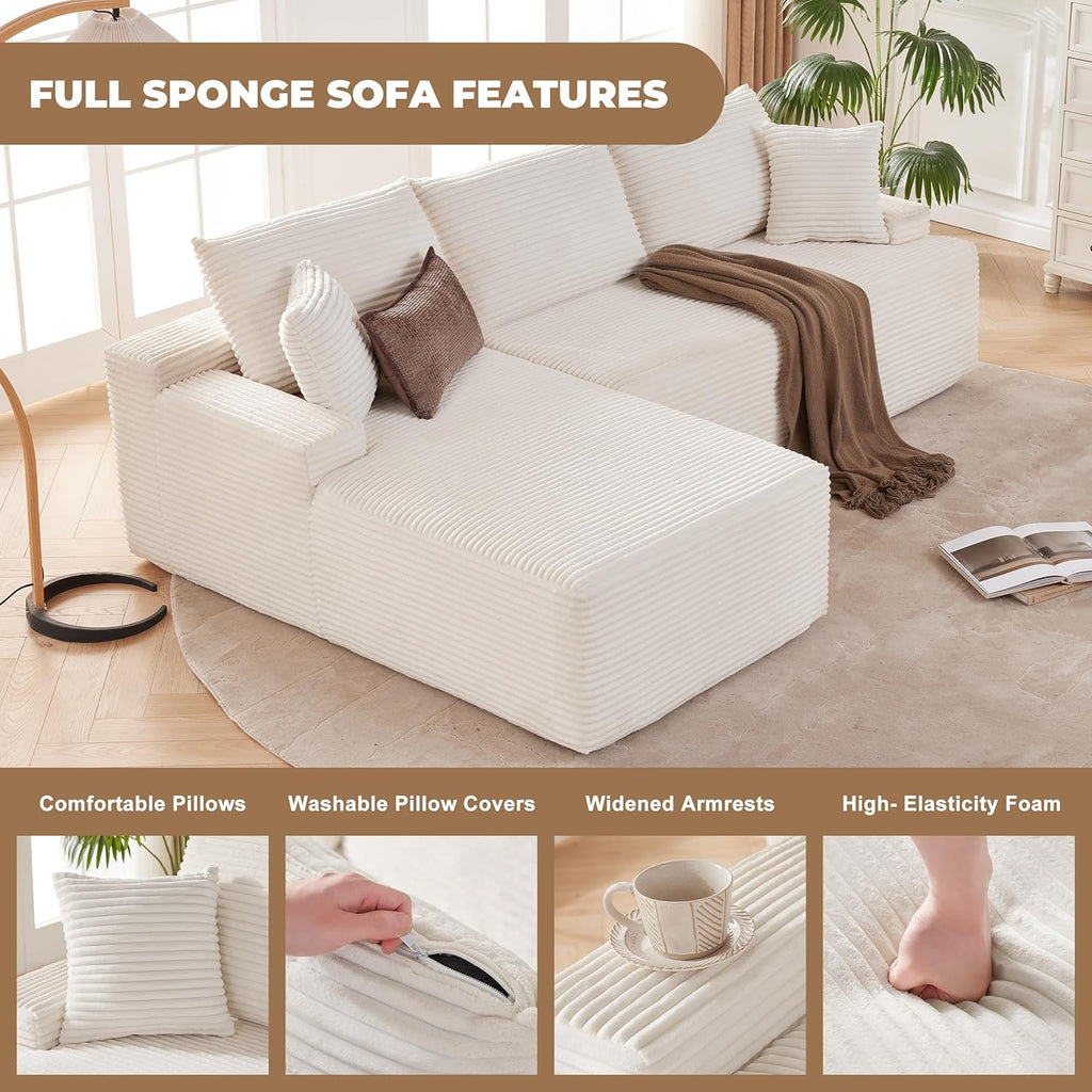 110 Cloud Sectional Couch, Boneless Sofa for Living Room Modular Sectional Sofa with Deep Seat