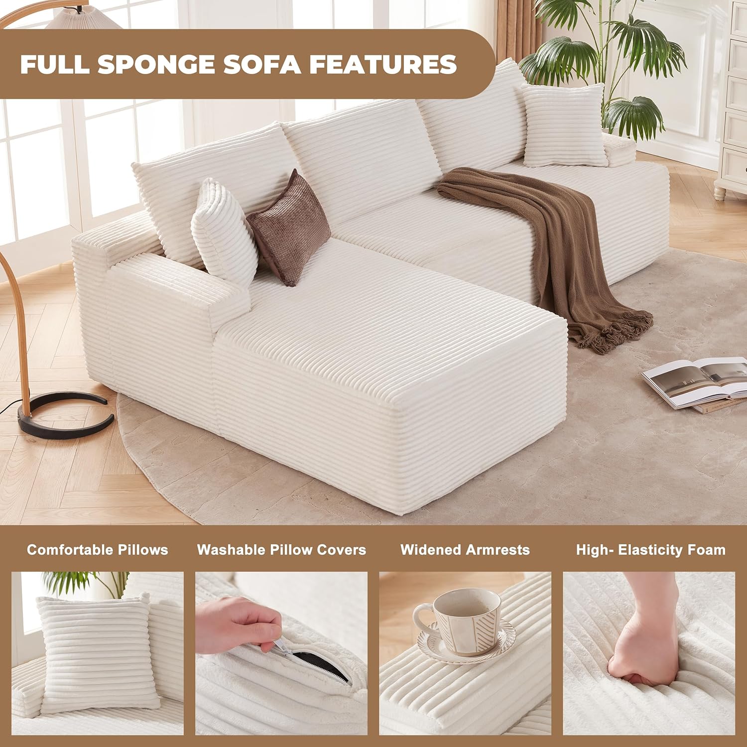 110 Cloud Sectional Couch, Boneless Sofa for Living Room Modular Sectional Sofa with Deep Seat