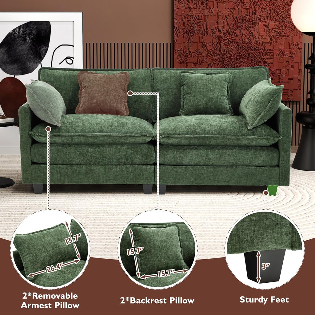 111.4 Inch L-Shaped Modern Sofa Modular Cloud Sofa Ottoman 4-Seater Chenille Deep Seat Sofa