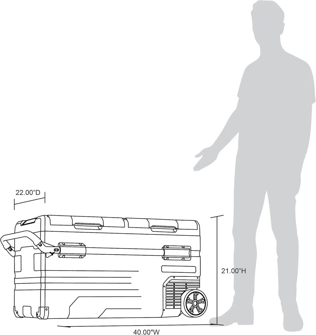 48 Qt. Portable 12v Electric Cooler with LG Compressor, Fridge and Freezer, Rugged Wheels, and Solar Power Input, Perfect Plug-In Cooler for Camping, Trucks, Travel, Car and Home