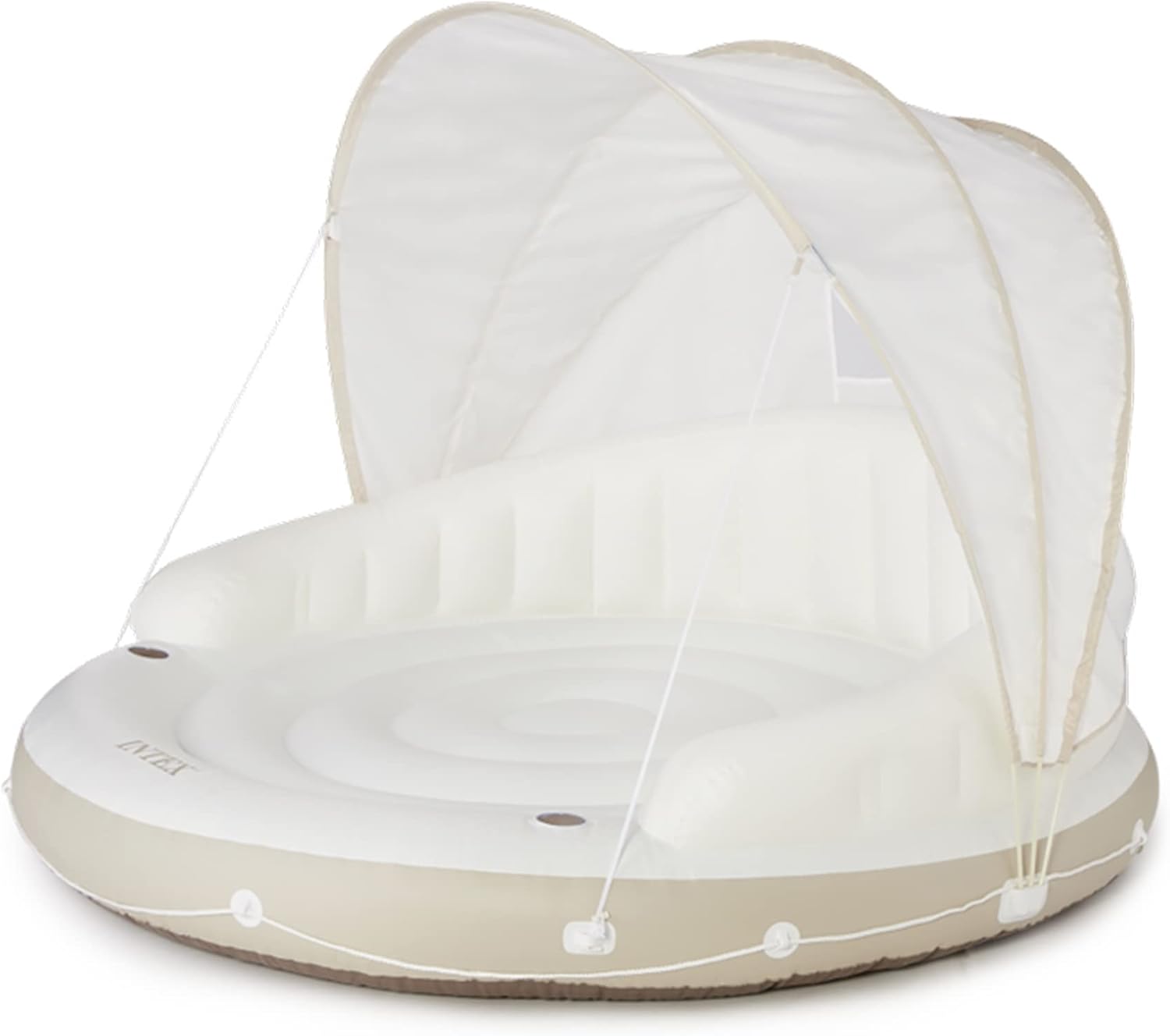 58292EP Canopy Island Inflatable Pool Float: Comfortable Lounge Surface Built-in Cup Holders Detachable Sunshade 440lb Max Weight Capacity 78.5" x 59"