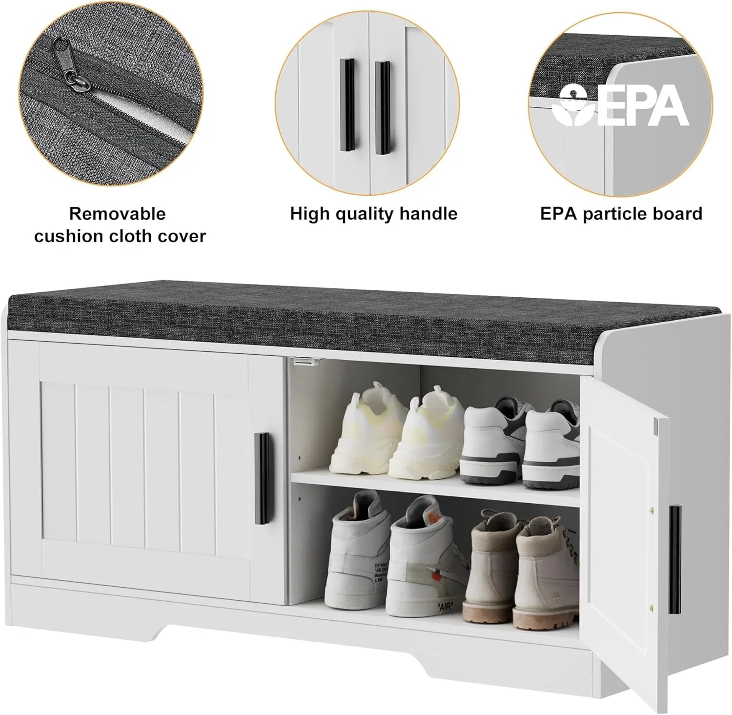 2-Tier Storage Bench Shoe Bench with Thickened Padded Seat Cushion Entryway Bench