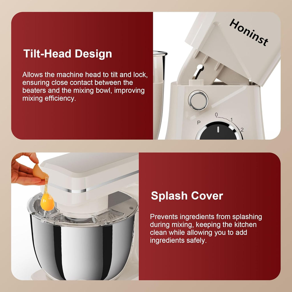 10-Speed Stand Mixer with 8-in-1 Splash Guard, Tilt Head, 6-Quart Stainless Steel Bowl + Dishwasher-Safe Dough Hook/Whisk/Blender/Scraper