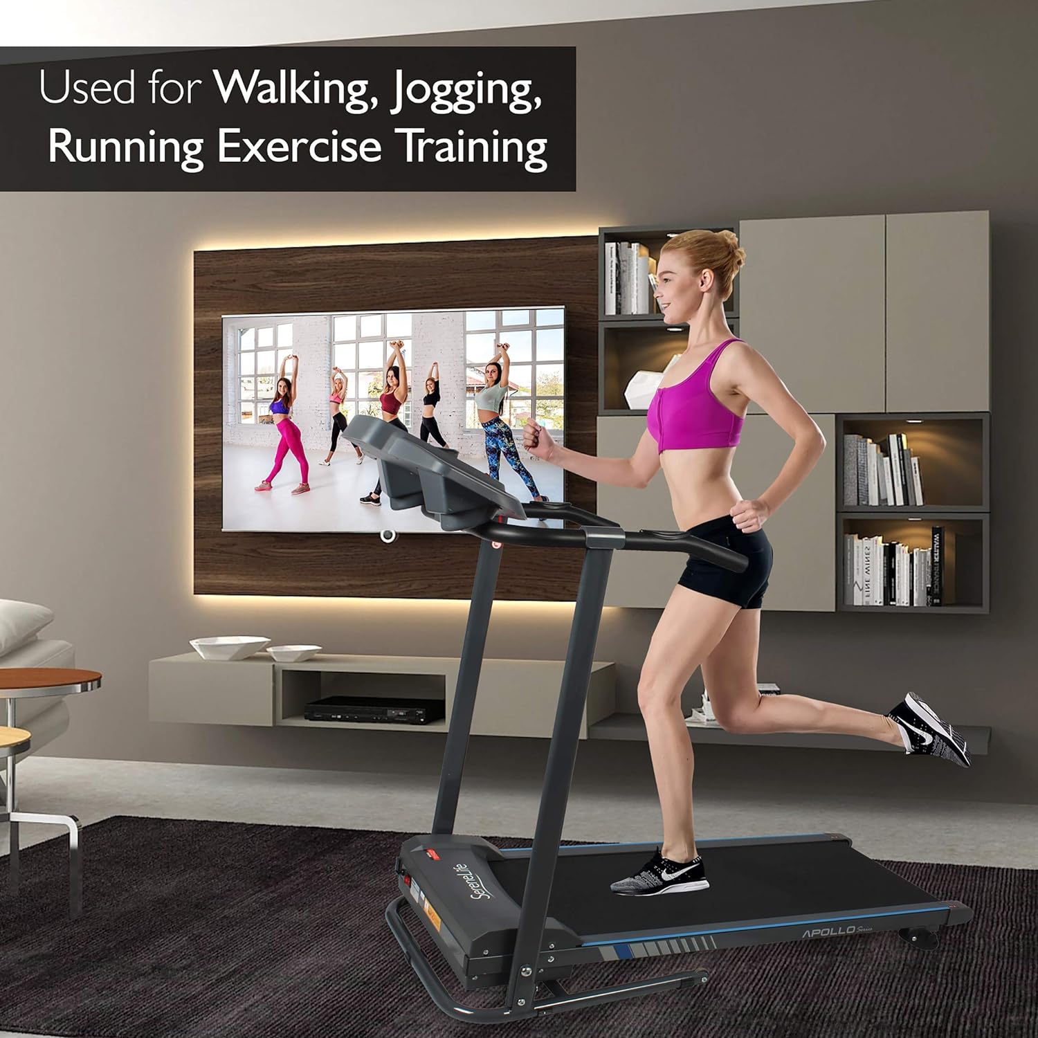 SereneLife Folding Treadmill - Foldable Home Fitness Equipment with LCD for Walking & Running - Cardio Exercise Machine - Preset and Adjustable Programs - Bluetooth Connectivity