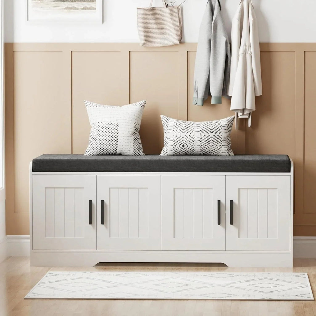 2-Tier Storage Bench Shoe Bench with Thickened Padded Seat Cushion Entryway Bench
