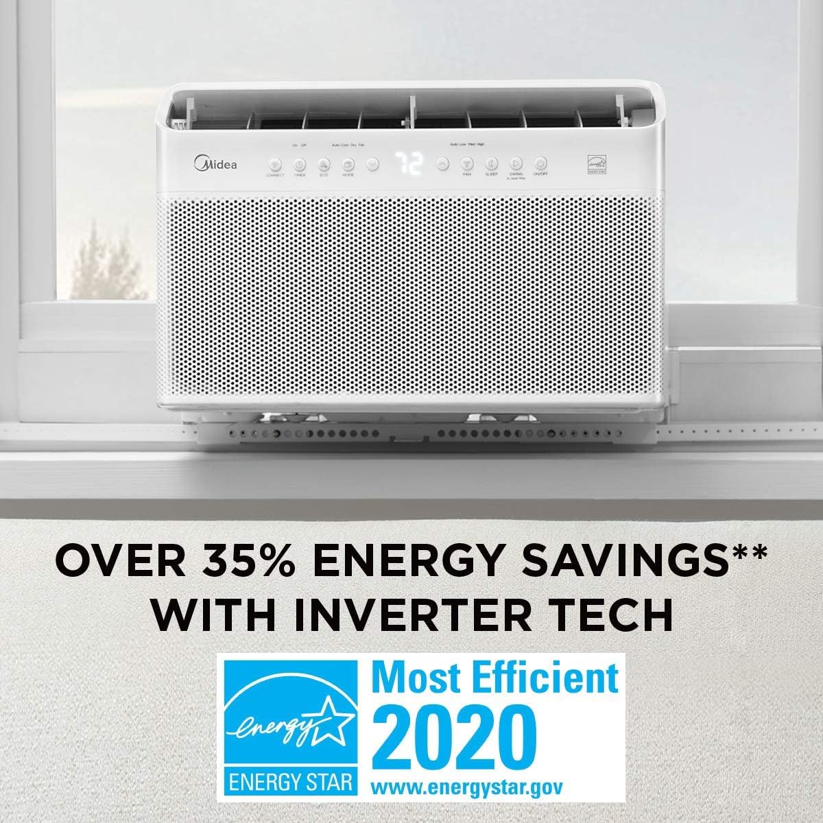 U-Shaped Inverter Window Air Conditioner 12,000BTU with Open Window Flexibility, Robust Installation,Extreme Quiet, 35% Energy Saving, Smart Control, Alexa, Remote, Bracket Included (Renewed)