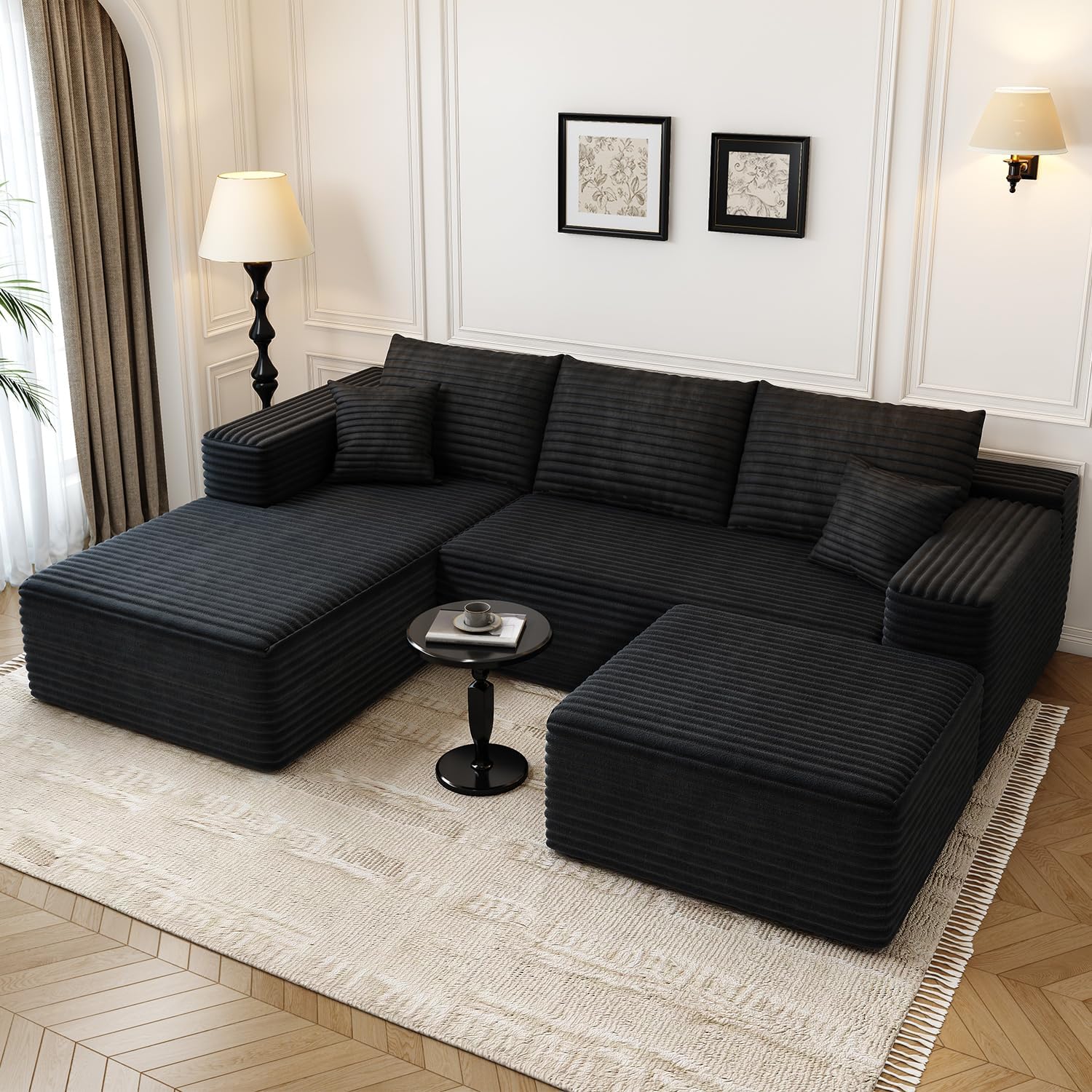 107.5" Cloud Modular Sectional Sofa Couch with L-Shape Chaise,Modern Minimalist Upholstered Couches for Living Room Bedroom,Deep Seat Corner Couch，No Assembly Required (Black,Left Facing Chaise)