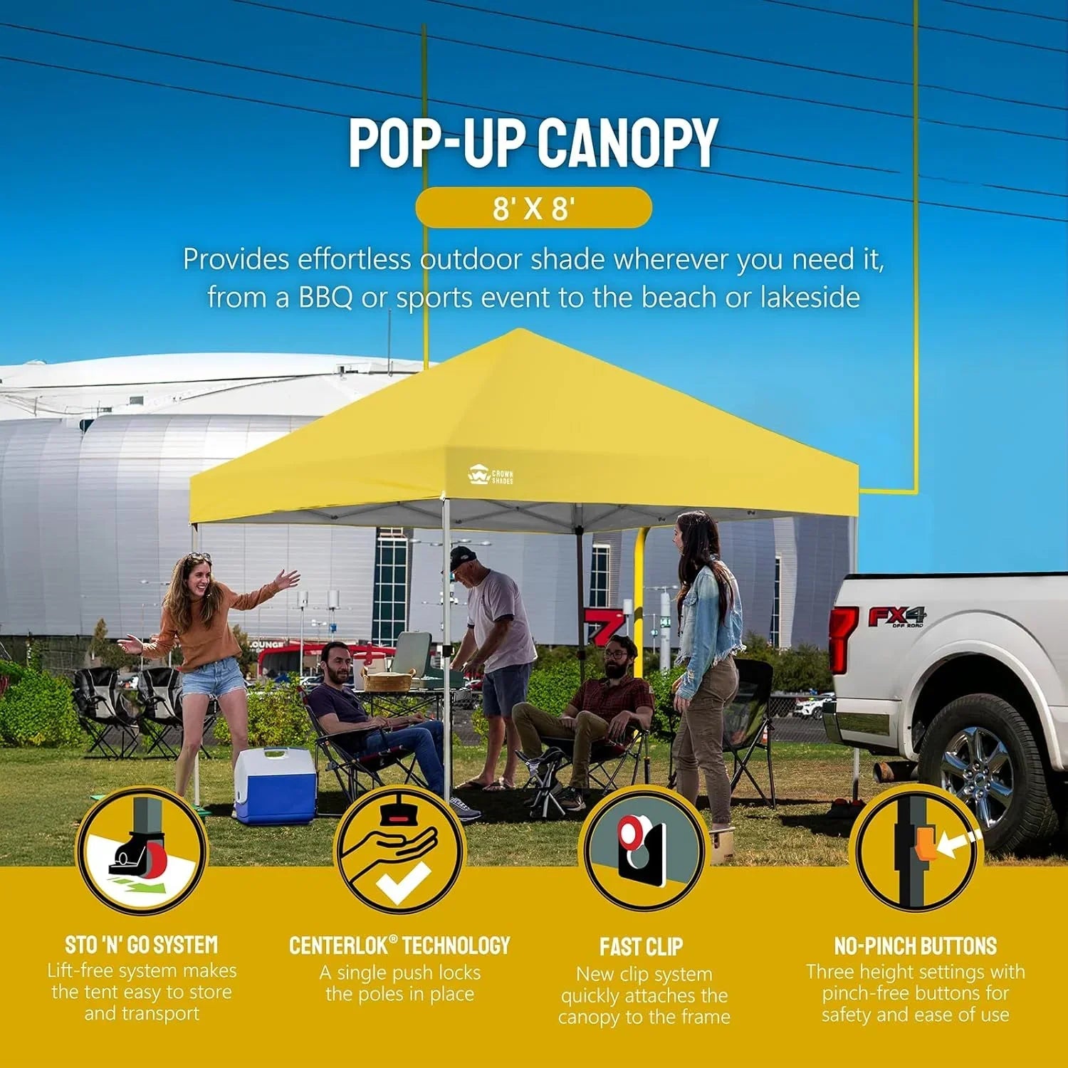 10x10 Pop-Up Awning One-Click Installation Beach Tent Outdoor Sunshade Silver Coated Top