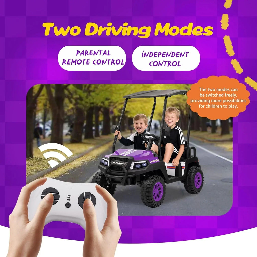 24V 7AH Childrens Golf Cart with Remote Control Removable Awning 4-Wheel Spring Suspension