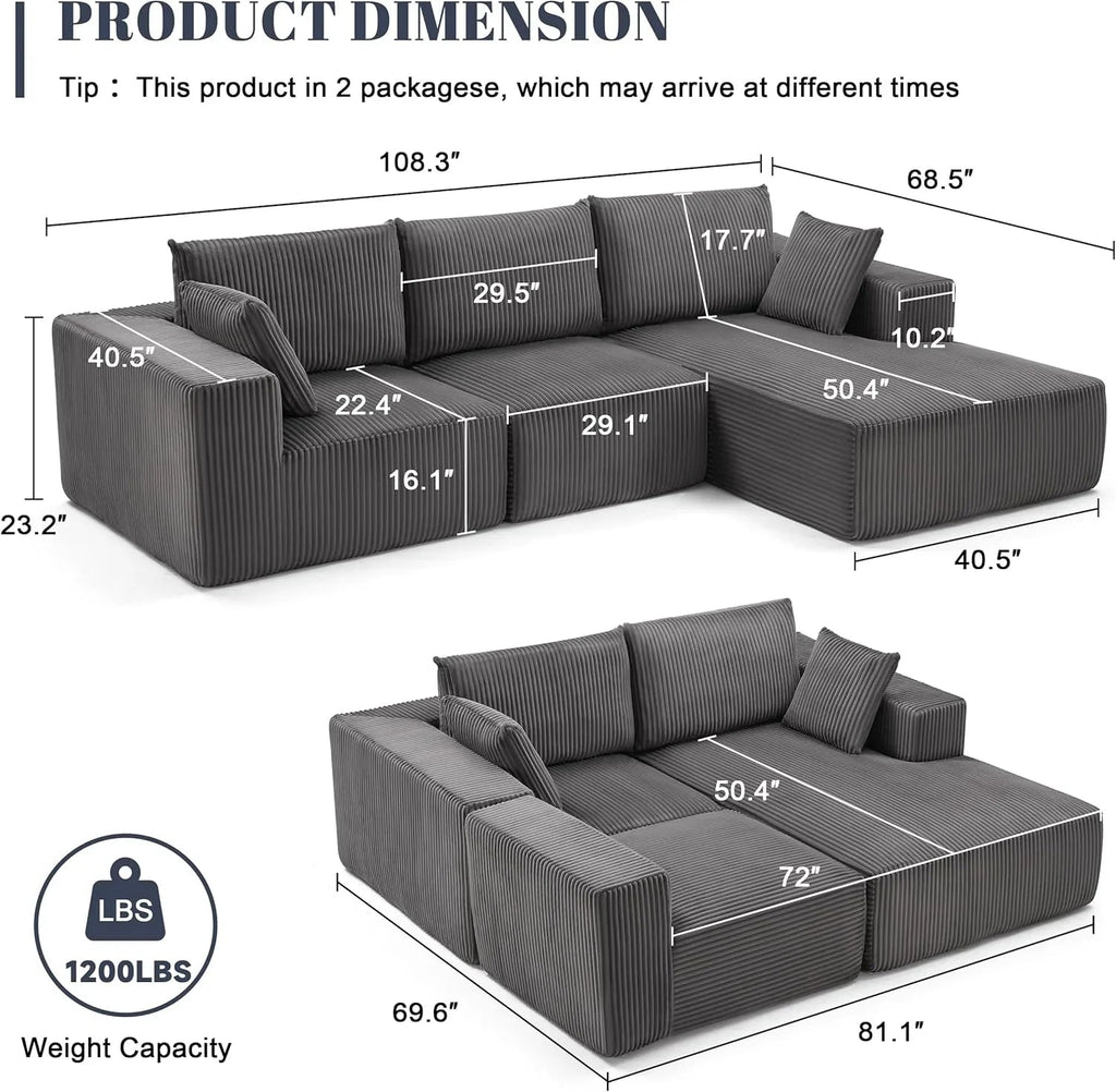 108 inch sectional sofa cloud sectional sofa with deep seat modern sectional L shaped sofa