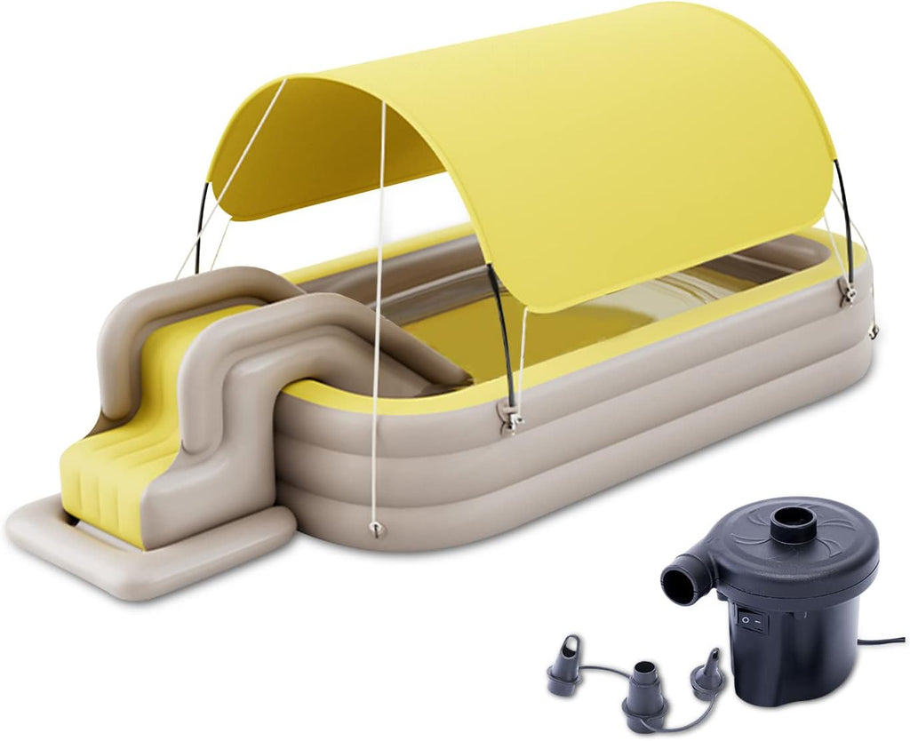 Ergocar Inflatable Swimming Pool with Water Slide, Inflatable Slide Water Pool with Awning, Inflatable Mega Bouncy Castle Water Park, Swim Centre Pools for Backyard, Garden, Summer Water Party
