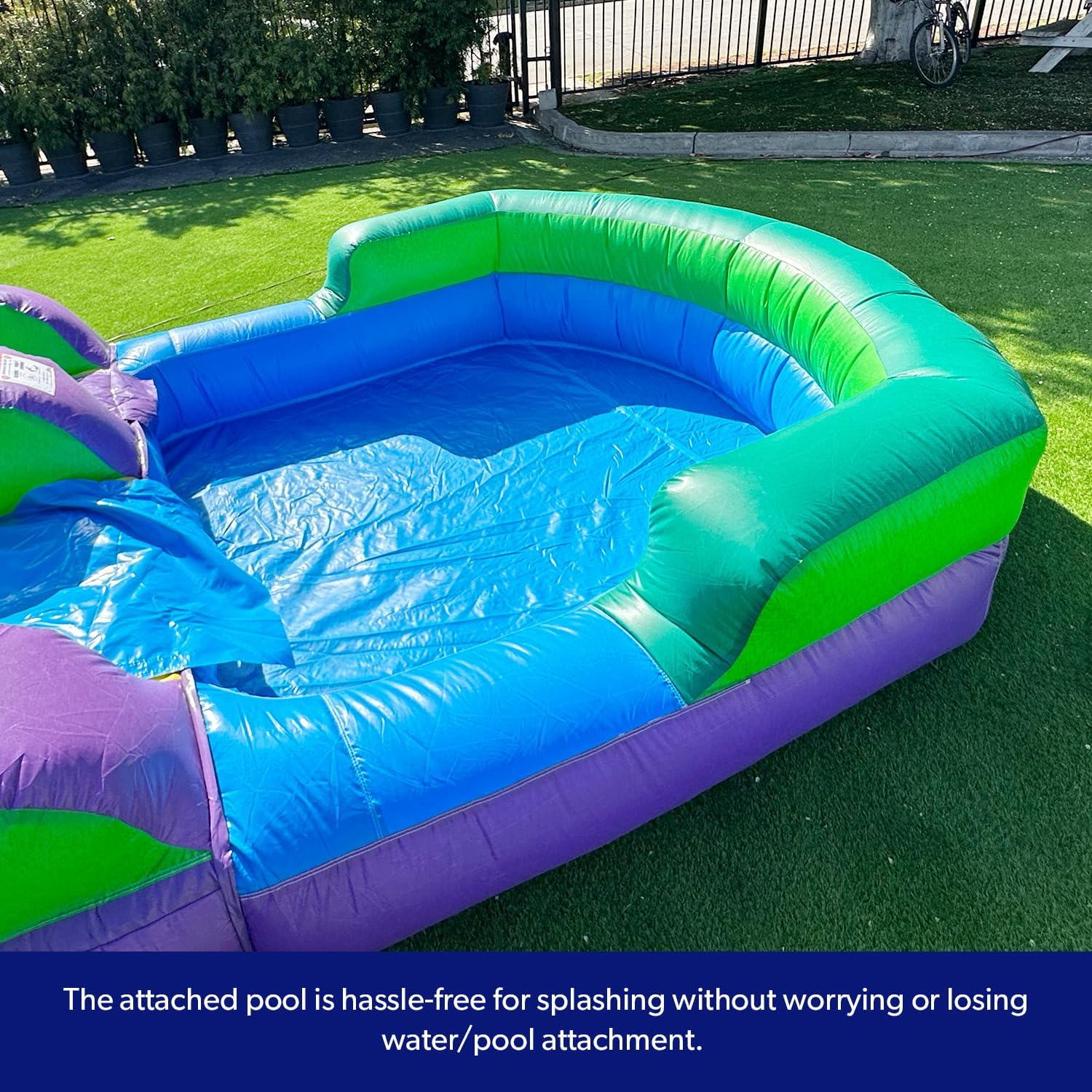 HeroKiddo 16' Purple Tropical Lightweight Premium Commercial Grade Water Slide Inflatable with Attached Pool for Kids and Adults (with Blower), Wet Dry Use, Summer Fun