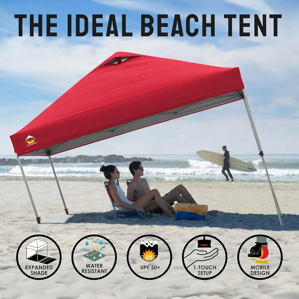 10x10 Pop-Up Awning One-Click Installation Beach Tent Outdoor Sunshade Silver Coated Top