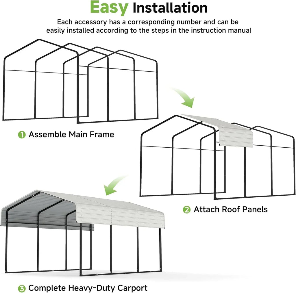 10x15 Heavy Duty Metal Carport Outdoor Garage Car Shelter Shade with Heavier Frame