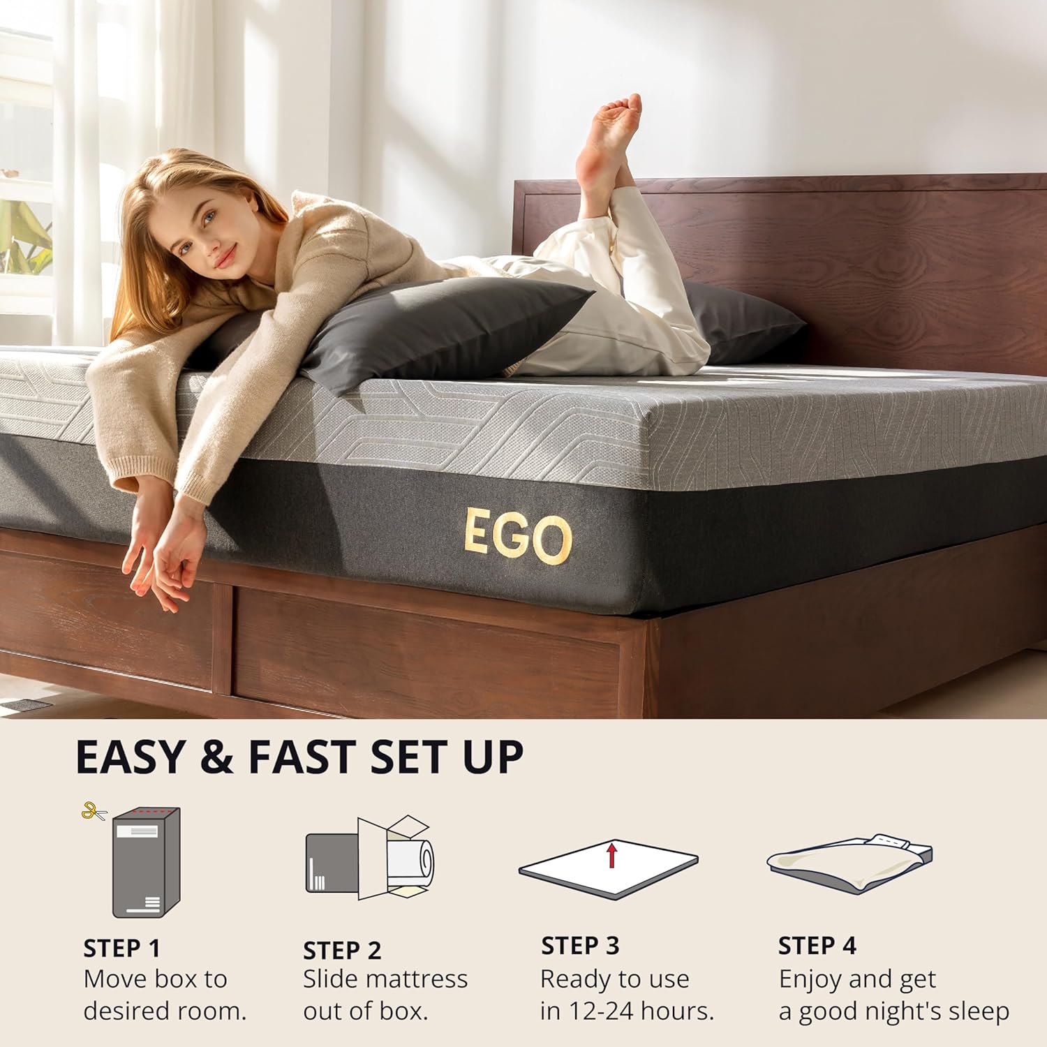 EGOHOME 14 Inch King Size Memory Foam Mattress for Back Pain, Cooling Gel Mattress Bed in a Box, Made in USA, CertiPUR-US Certified, Therapeutic Medium Mattress, 76x80x14 Black