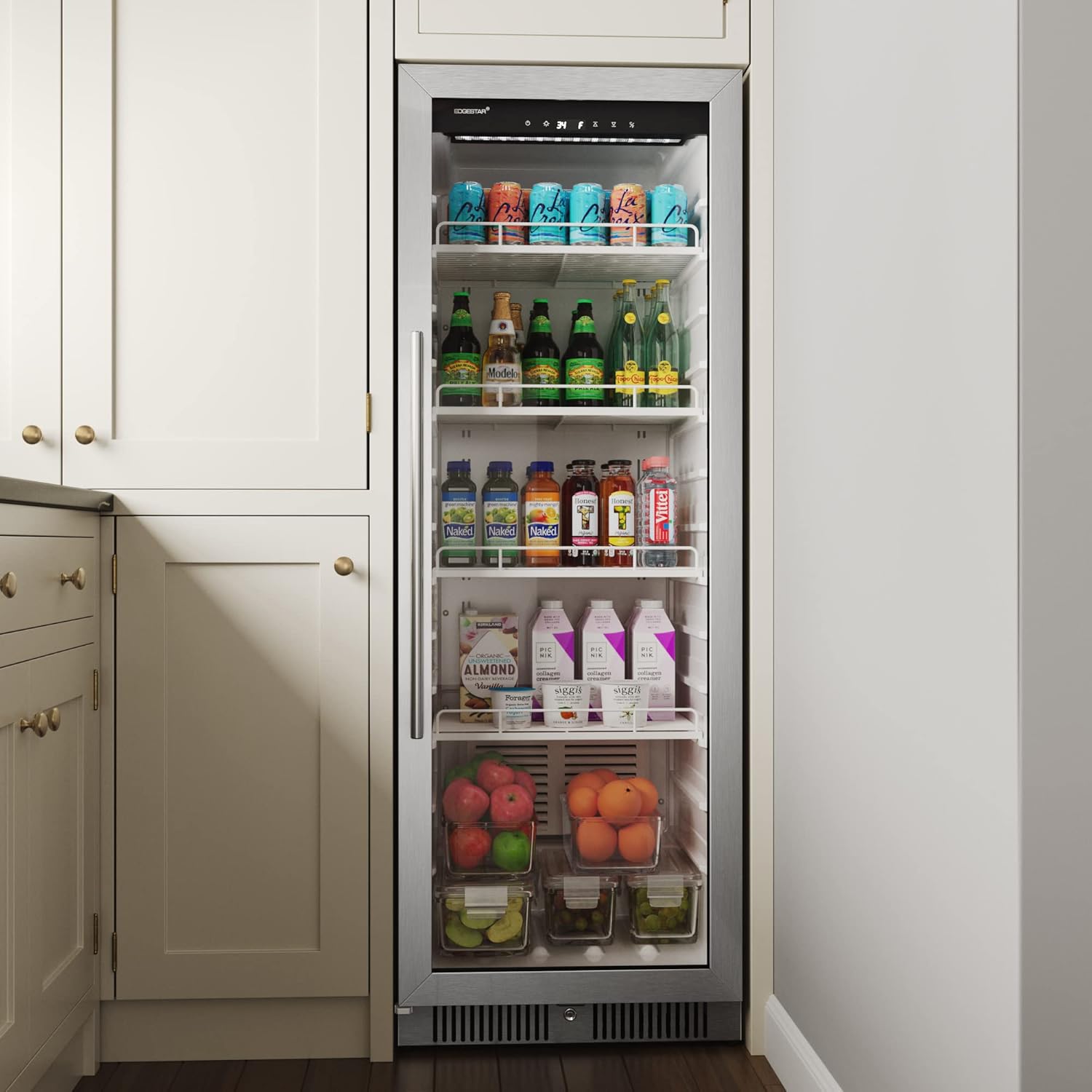 EdgeStar VBM101 22" Wide 10.1 Cu. Ft. Commercial Beverage Merchandiser – Stainless Steel, Temp Alarm, Reversible Door