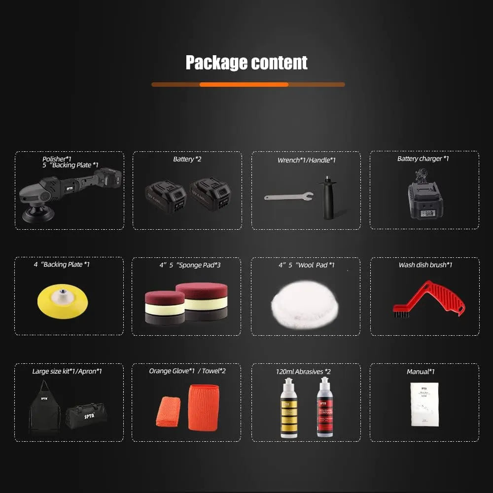 18V Cordless Car Polisher, 15mm Orbit 2000-4800 OPM Portable Buffer Polisher with 7 Variable Speed 2Pcs 4.0Ah Battery, 6 Sponge Pads,2 Wool Pad, Tool Bag for Car Polishing, Waxing