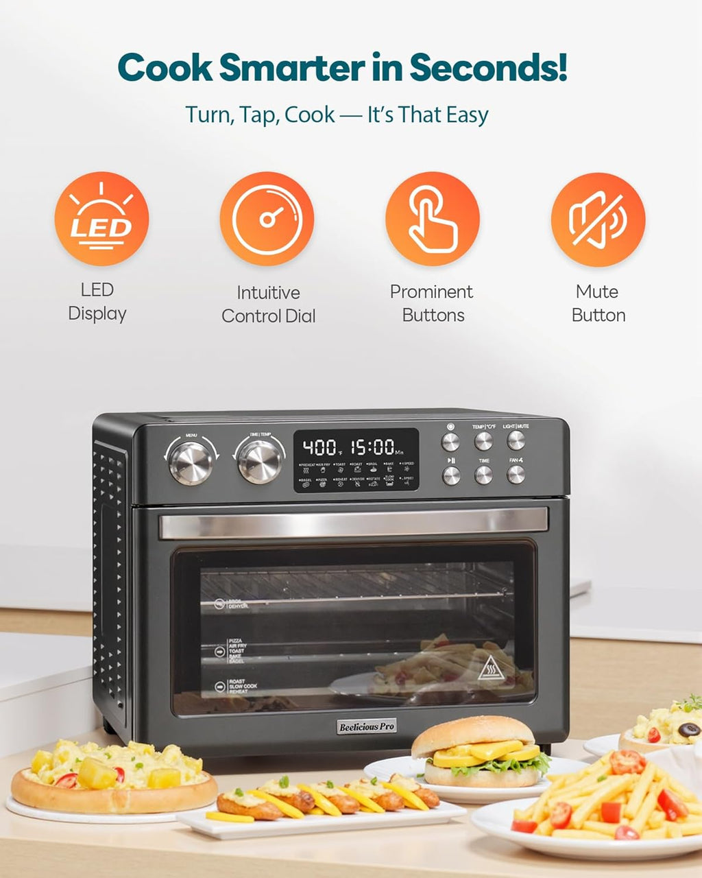 28QT Air Fryer Toaster Oven Combo, Large 12-in-1 Convection Countertop Oven with 3-Layer Cooking, Rotisserie for Chicken, 6 Heating Tubes, Fast Preheat, Fits 11" Pizza, Full Accessories, Sparkle Black