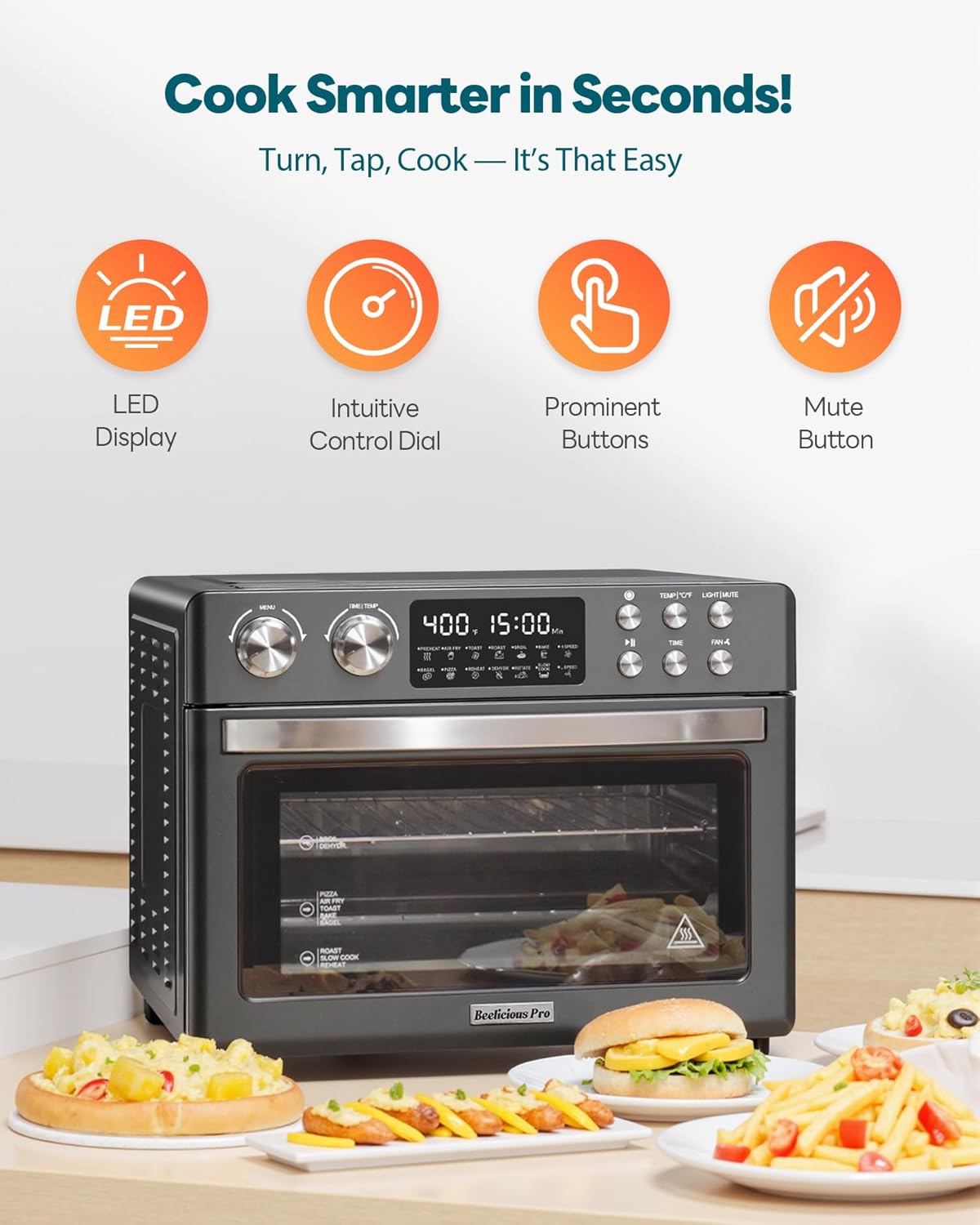 28QT Air Fryer Toaster Oven Combo, Large 12-in-1 Convection Countertop Oven with 3-Layer Cooking, Rotisserie for Chicken, 6 Heating Tubes, Fast Preheat, Fits 11" Pizza, Full Accessories, Sparkle Black