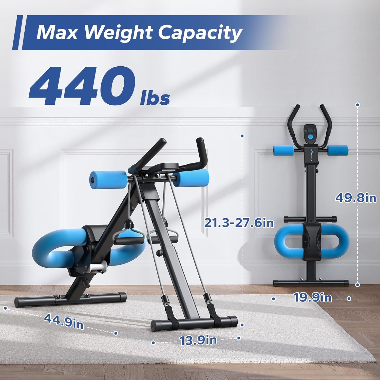 Ab Workout Equipment, Adjustable Ab Trainer Machine for Abs Workout at Home Gym, Foldable, Knee Protection, Abdominal Trainer for Stomach Workout