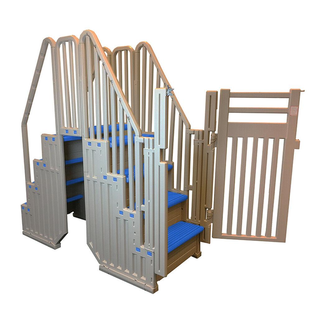 Confer Plastics Above Ground Pool System, Warm Gray, with Blue Steps & Closure