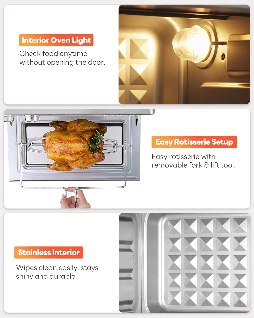 28QT Air Fryer Toaster Oven Combo, Large 12-in-1 Convection Countertop Oven with 3-Layer Cooking, Rotisserie for Chicken, 6 Heating Tubes, Fast Preheat, Fits 11" Pizza, Full Accessories, Sparkle Black