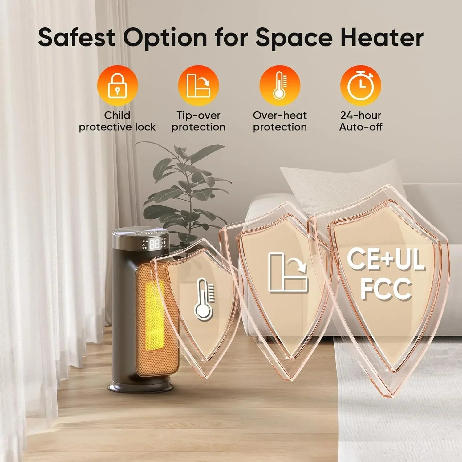 1500W Indoor Space Heater Smart PTC Electric Heater with Wifi App and Remote Control Overheat