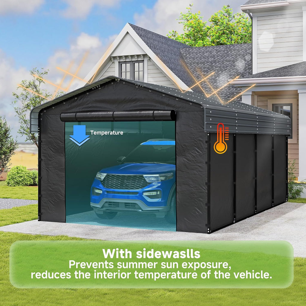 10x15 Heavy Duty Metal Carport Outdoor Garage Car Shelter Shade with Heavier Frame