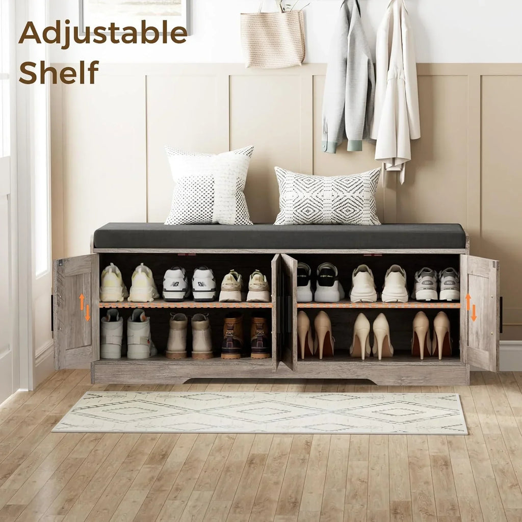 2-Tier Storage Bench Shoe Bench with Thickened Padded Seat Cushion Entryway Bench