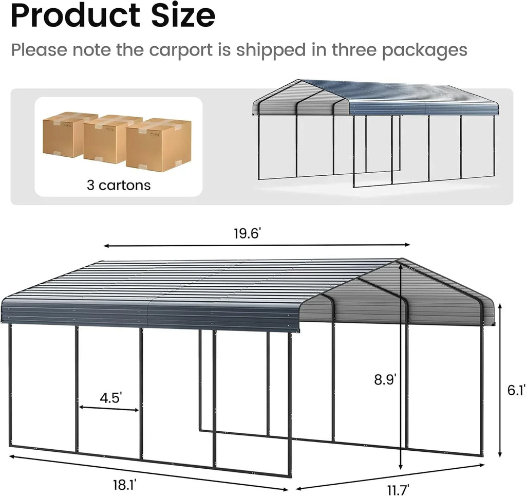 10x15 Heavy Duty Metal Carport Outdoor Garage Car Shelter Shade with Heavier Frame